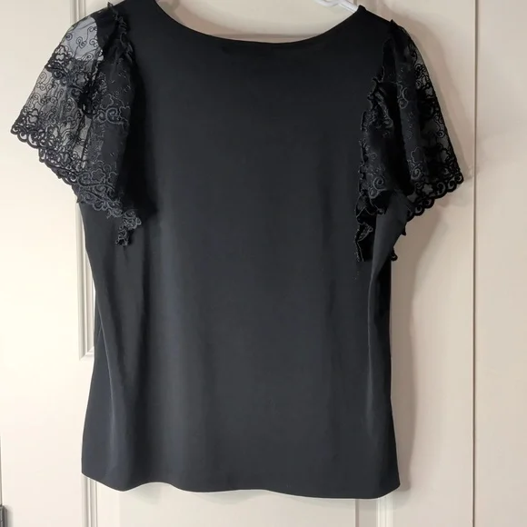Adrienne Vittadini Black Lace Flutter Sleeve Blouse - Picture 5 of 5